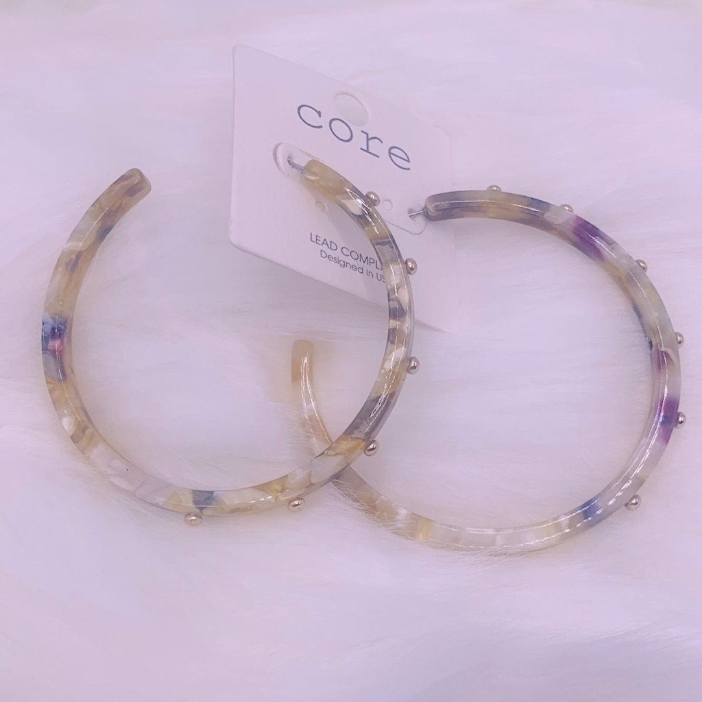 Multicolored Tortoise-Shell Style Hoop Earrings
